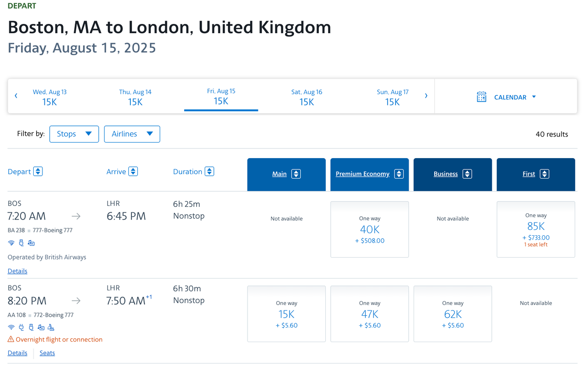 AAdvantage BOS LHR